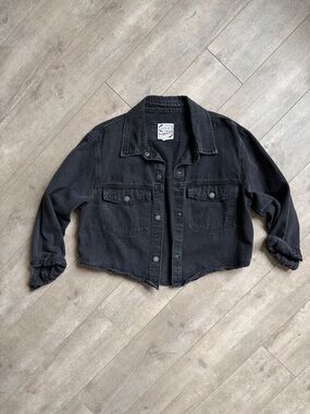 Stoosh Black Vintage Denim Jacket with Red Logo Tag